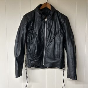 Interstate Leather Black Classic Biker Moto Insulated Jacket coat womens S